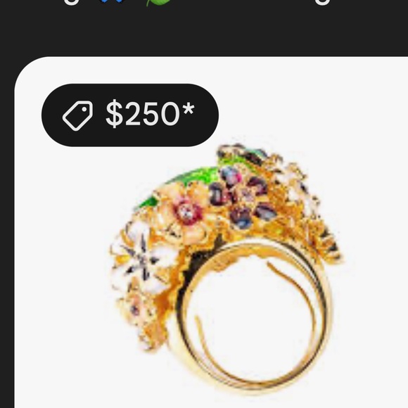 Gorgeous Enameled goldtone flowers n bee butterfly cocktail statement ring - Picture 12 of 12